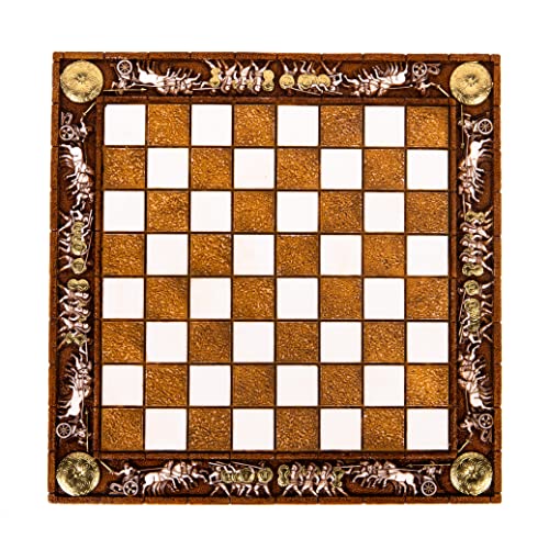 Juego de ajedrez con tablero de alabastro antiguo dioses y soldados griegos pintado a mano 13.7x13.7 pulgadas