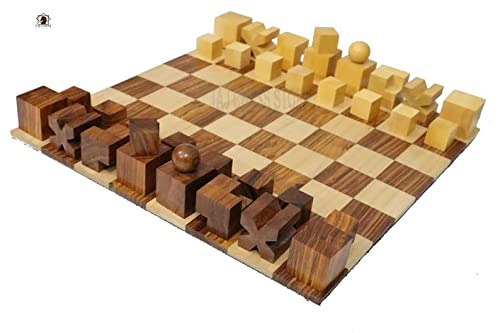 Juego de ajedrez de madera reproducido 1923 Josef Hartwig Bauhaus modelo piezas de ajedrez en palisandro dorado con tablero de ajedrez enrollado de 30,5 cm