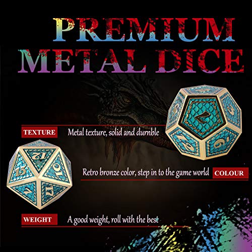 Juego de Dados de rol, Poliédricos Dice de Metal Set de Dados D&D de Juego de rol DND para RPG Dungeons and Dragons Juegos de Mesa Enseñanza de Matemáticas (Imitation Gold - Light Blue)