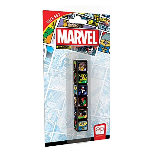 Juego de dados Marvel Villains | Dados coleccionables d6 con Thanos, Doctor Octopus, Red Skull, Venom, Loki y MODOK | Licencia oficial de 6 lados