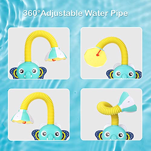 Juguetes Bañera para Bebés Eléctrico Elefante Rociador de Agua Aspersor Juguete con 2 Cangrejo Flotantes Juguetes Baño Juegos de Ducha Regalos para Niños Niñas (Azul)