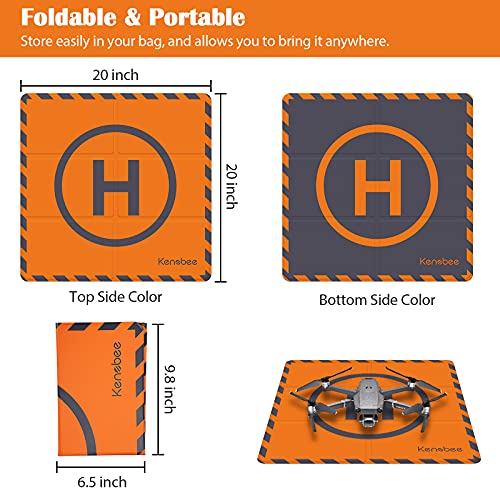 KENOBEE 50cm(20") Drone Landing Pad, Universal Plegable Portátil Alfombrilla de Aterrizaje para DJI Air 2S/Mavic Mini 2/Mavic Air 2/Mavic 2 /Holy Stone/DJI FPV Drone/RC Quadcopters, (Naranja/Gris)