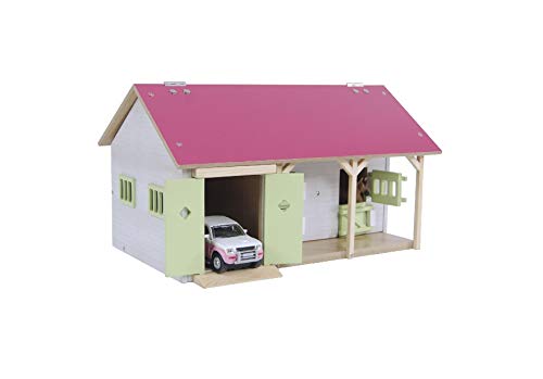 Kids Globe 610245 - Jaula para Caballos (Escala 1:32, Incluye 2 Cajas para Caballos, 1 Espacio de Almacenamiento, sin Caballos ni Accesorios, para niños), Color Rosa