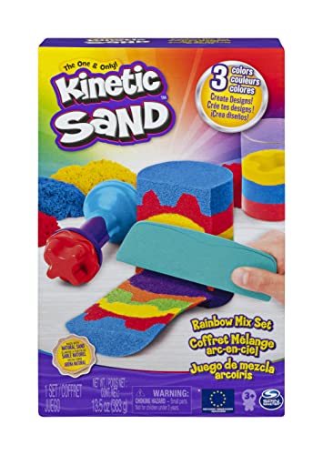 KINETIC SAND - ARENA MÁGICA - JUEGO DE MEZCLA ARCOÍRIS - 382g de Arena de 3 Colores y Herramientas - Kit Manualidades Niños - 6053691- Juguetes Niños 3 Años +