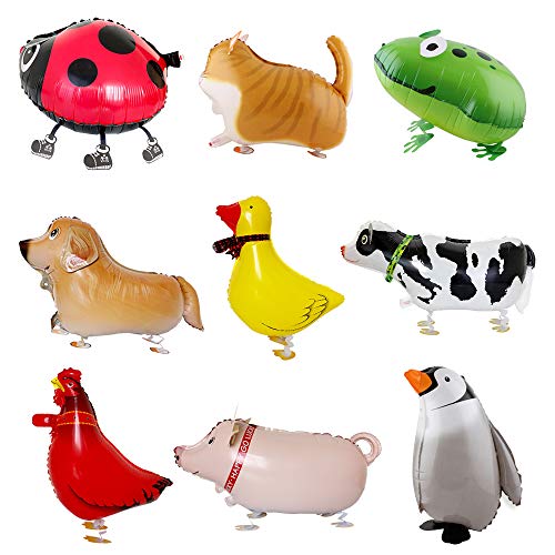 Kulannder Globos de Animales Caminando de 9 Piezas,Globos de Mascota Foil Globos de Animales Divertidos para Fiesta de Cumpleaños Decoracion y Regalo