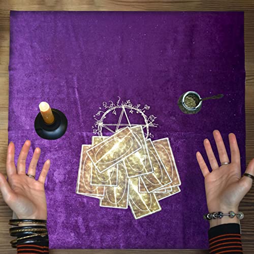 KUNMEI Tapete para Cartas de Tarot, Almohadilla para Cartas de Mesa de Altar, Mantel de Tarot Morado, Mantel Cuadrado de Franela, Accesorios para Cartas de Tarot, Plegable y práctico, 19.69x19.69in