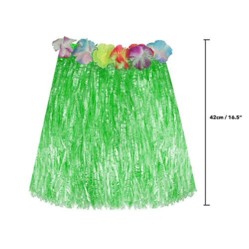 Kurtzy Falda Hawaiana (Paquete de 6) - 42cm Larga Multicolor Paja Hula Faldas con Banda Elástica En La Cintura, Cinta De Cierre de Bucle y Gancho y Flores para Bailarinas, Mujeres, Niñas y Adultos