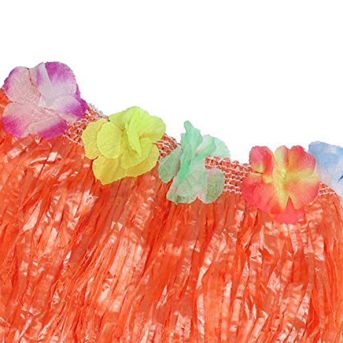 Kurtzy Falda Hawaiana (Paquete de 6) - 42cm Larga Multicolor Paja Hula Faldas con Banda Elástica En La Cintura, Cinta De Cierre de Bucle y Gancho y Flores para Bailarinas, Mujeres, Niñas y Adultos