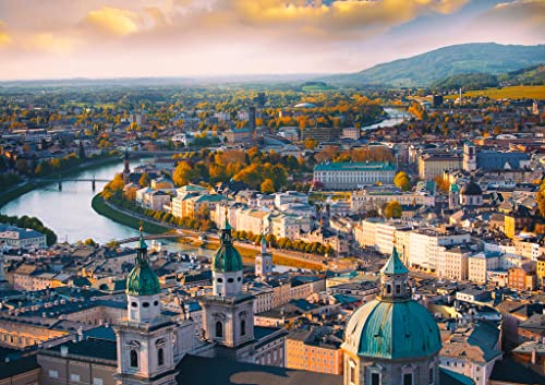 Lais Jigsaw Puzzle Vista panorámica de la ciudad histórica de Salzburgo con el río Salzach en la hermosa puesta de sol, Salzburger Land, Austria 1000 piezas