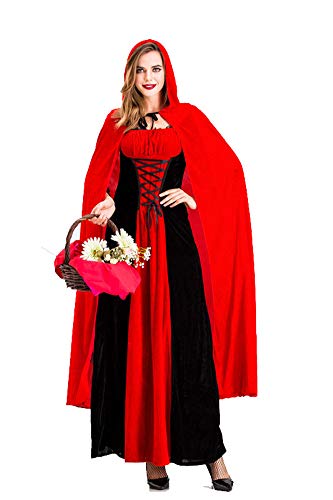 LATH.PIN Disfraz de Caperucita Roja para Mujer Halloween Cosplay Vestido Carnaval con Capa con Capucha Tallas Grandes rojo L