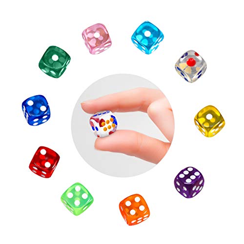 LATTCURE Juego de 6 dados de 6 lados, 100 unidades, 16 mm, de 6 lados, colores translúcidos, acrílico, poliedrico, juego de mesa para juegos y fiestas