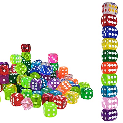 LATTCURE Juego de 6 dados de 6 lados, 100 unidades, 16 mm, de 6 lados, colores translúcidos, acrílico, poliedrico, juego de mesa para juegos y fiestas