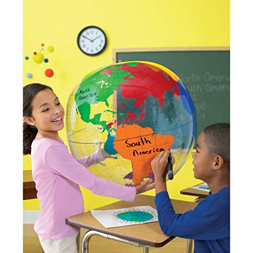 Learning Resources-Terráqueo Gigante Inflable para Escribir De, Multicolor, Talla Única (LER2438)