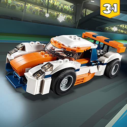 LEGO 31089 Creator 3en1 Deportivo de Competición Sunset o Coche de Carreras o Lancha, Juguete de Construcción para Niños 7 años