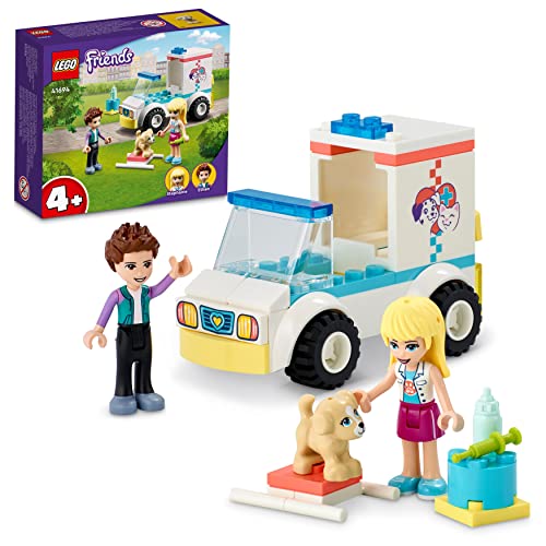 LEGO 41694 Friends Ambulancia de la Clínica de Mascotas, Juego de Veterinaria con Mini Muñeca Stephanie, Animales de Juguete para Niños de 4 Años