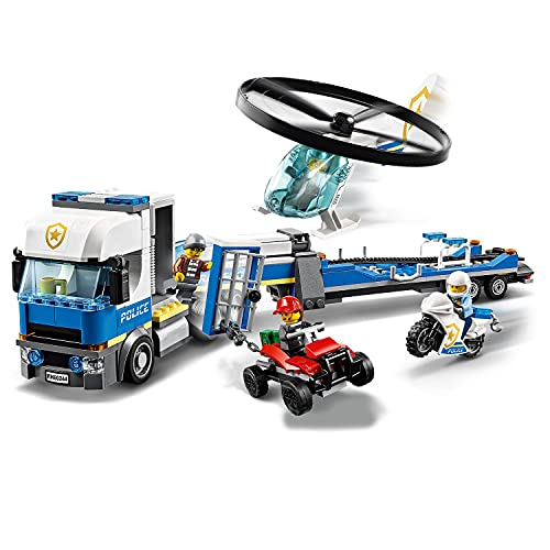 LEGO 60244 City Policía: Camión de Transporte del Helicóptero, Set de Construcción para Niños 5 años