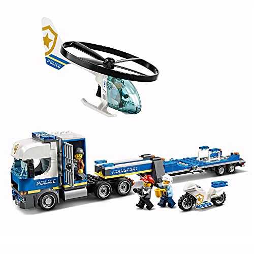 LEGO 60244 City Policía: Camión de Transporte del Helicóptero, Set de Construcción para Niños 5 años