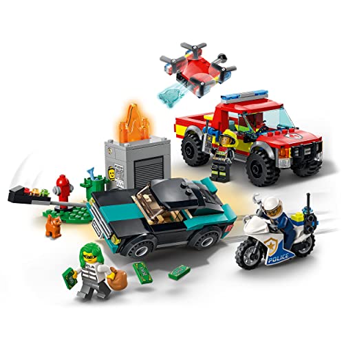 LEGO 60319 City Rescate de Bomberos y Persecución Policial, Juguete para Niños 5 Años, Set de Vehículos de Emergencia