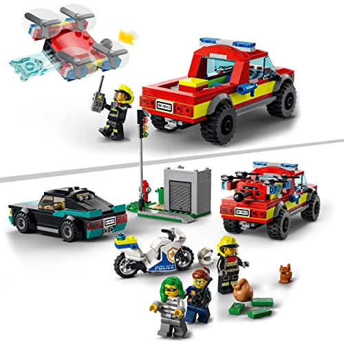 LEGO 60319 City Rescate de Bomberos y Persecución Policial, Juguete para Niños 5 Años, Set de Vehículos de Emergencia