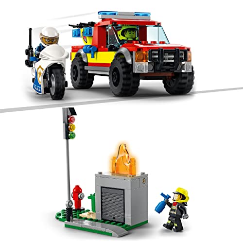 LEGO 60319 City Rescate de Bomberos y Persecución Policial, Juguete para Niños 5 Años, Set de Vehículos de Emergencia