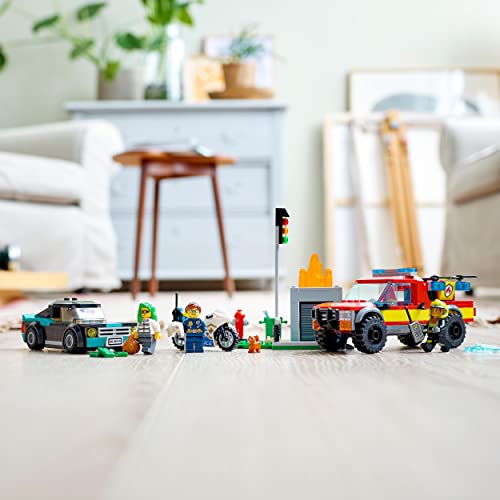 LEGO 60319 City Rescate de Bomberos y Persecución Policial, Juguete para Niños 5 Años, Set de Vehículos de Emergencia