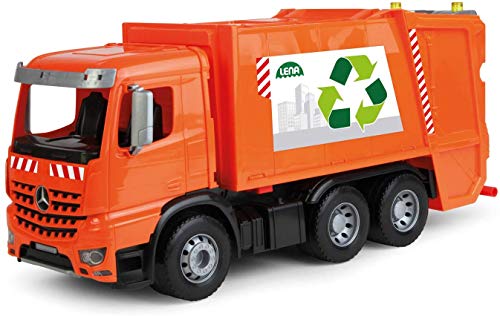 Lena Worxx 4614 - Coche de basura, Mercedes Benz Arocs, aprox. 53 cm, vehículo utilitario para niños a partir de 3 años, resistente camión de basura con 2 contenedores