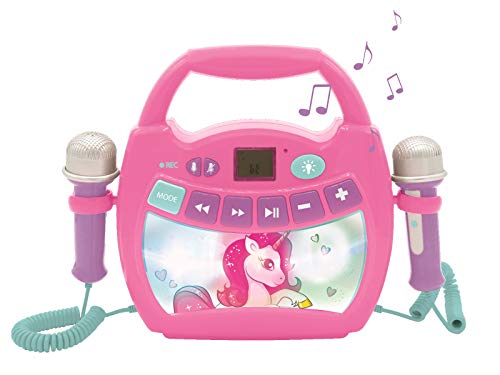 LEXIBOOK Unicornio, Mi Primer Reproductor Digital Bluetooth con 2 micrófonos, inalámbrico, función Grabar, Puerto USB, AUX-IN, SD/TF, a Partir de 3 años, Azul/Rosa MP300UNIZ, Color