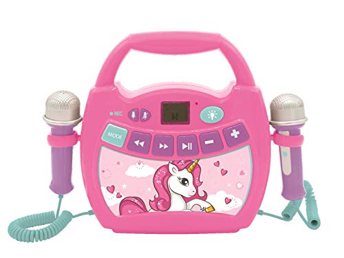 LEXIBOOK Unicornio, Mi Primer Reproductor Digital Bluetooth con 2 micrófonos, inalámbrico, función Grabar, Puerto USB, AUX-IN, SD/TF, a Partir de 3 años, Azul/Rosa MP300UNIZ, Color