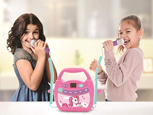 LEXIBOOK Unicornio, Mi Primer Reproductor Digital Bluetooth con 2 micrófonos, inalámbrico, función Grabar, Puerto USB, AUX-IN, SD/TF, a Partir de 3 años, Azul/Rosa MP300UNIZ, Color