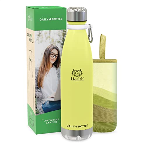 LG Luxury & Grace Botella de Agua en Acero Inoxidable 750 ml. Botella Térmica sin BPA para Bebidas Frías y Calientes. Cantimplora de Doble Pared y Cierre Hermético. Funda de Neopreno + Mosquetón.