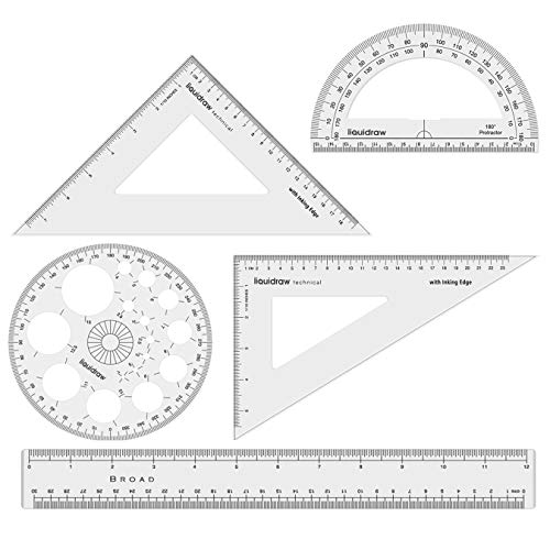 Liquidraw Juego de 5 reglas triangulares cuadradas geometrías, juego de transportadores profesionales