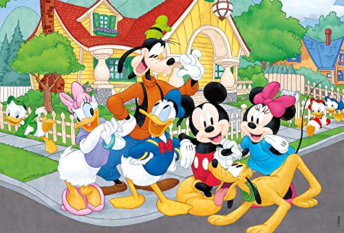 Lisciani - Puzzle in a Tub Doble Cara con Reverso para Colorear 60 Piezas con 4 rotuladores incluidos Disney Mickey Mouse Puzle para niños a partir de 3 años (86177)