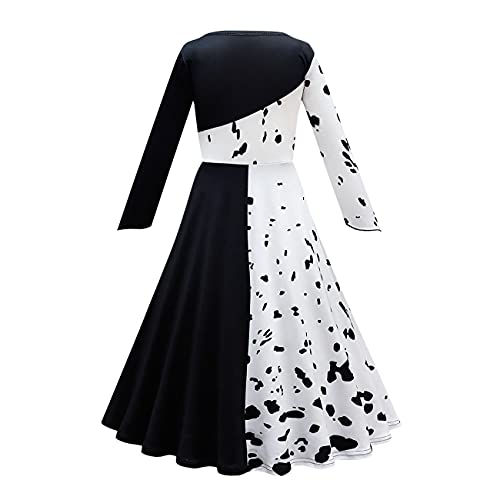 Lito Angels Disfraz de Cruella con Capa, Vestido de Lunares Dálmatas en Blanco y Negro para Niñas, Talla 9-10 años