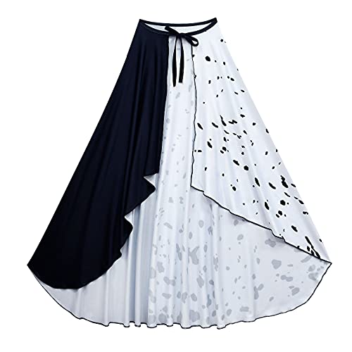 Lito Angels Disfraz de Cruella con Capa, Vestido de Lunares Dálmatas en Blanco y Negro para Niñas, Talla 9-10 años