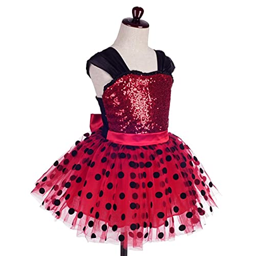 Lito Angels Vestido de Ladybug para Niña Disfraz de Mariquita Falda Tutu de Lunares Rojos Talla 3-4 Años