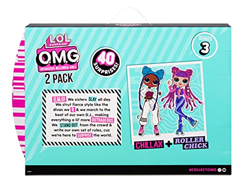 L.O.L. Surprise!- LOL Surprise OMG 2 Moda Roller Chick y Chillax-Muñecas exclusivas con 40 sorpresas y Accesorios-Set de Juego Reutilizable-Serie 3-Edad: 4+ años, Color (423188-INT)