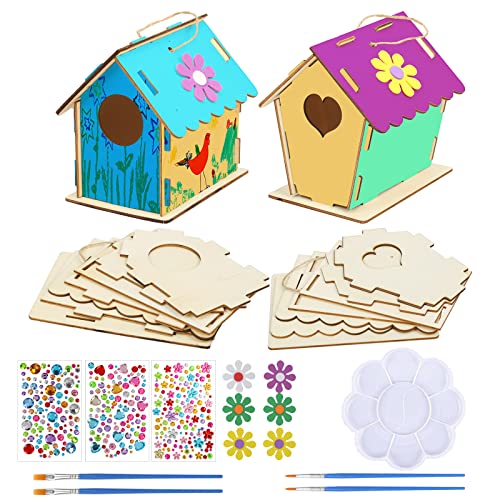 LOOPES 2 Juego Casa para Pájaros Pintar, Pajarera de Madera, Casitas de Pájaro Pintura Juguetes Creativo Regalo Educativo Woodcraft Rompecabezas Proyectos Jardín Niños Bricolaje Manualidad DIY.