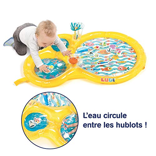 LUDI - Alfombra de agua - Grandes Alfombras de Actividad Sensorial para bebés despiertos - Desarrollo motriz - 16 Animales flotantes - A partir de 10 meses