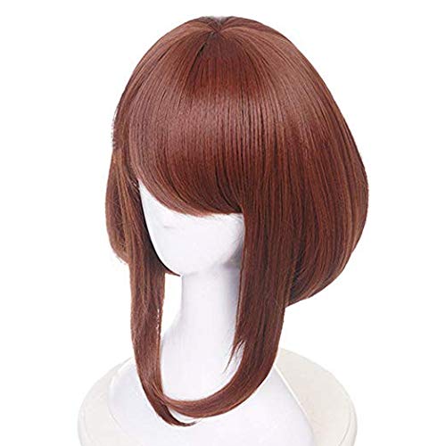 LZT Peluca de cosplay sintética de anime con cabello castaño rojizo corta de Ochako Uraraka de My Hero Academia con malla de peluca gratis, castaño