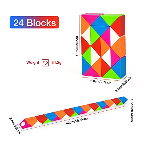 Magic Snake de 24 Bloques, TOYESS Rompecabezas Cubos de Serpiente Mágica para Niños, Twisty Puzzle Ruler para Llenadores de Bolsos para Fiestas o Navidad (Multicolor)