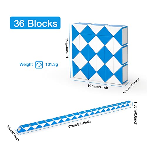 Magic Snake de 36 Bloques, TOYESS Rompecabezas Cubos de Serpiente Mágica para Niños, Twisty Puzzle Ruler para Llenadores de Bolsos para Fiestas o Navidad (Azul y Blanco)