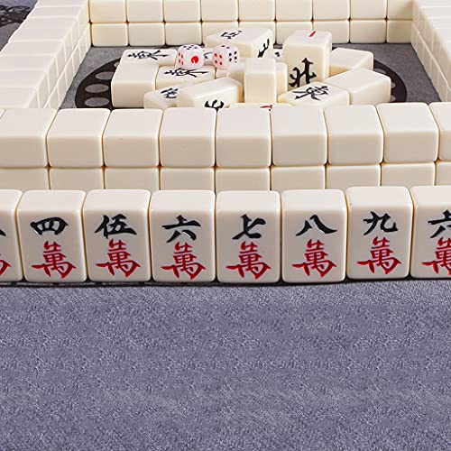 Mahjong Set MahJongg Tile Set Juego de juegos de Mahjong, piezas de juego no estándar hechas de imitación de marfil blanco, 4 dados y bolsas de caja suave - solo para juego de estilo chino Juego de Ma