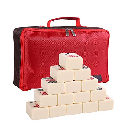 Mahjong Set MahJongg Tile Set Juego de juegos de Mahjong, piezas de juego no estándar hechas de imitación de marfil blanco, 4 dados y bolsas de caja suave - solo para juego de estilo chino Juego de Ma