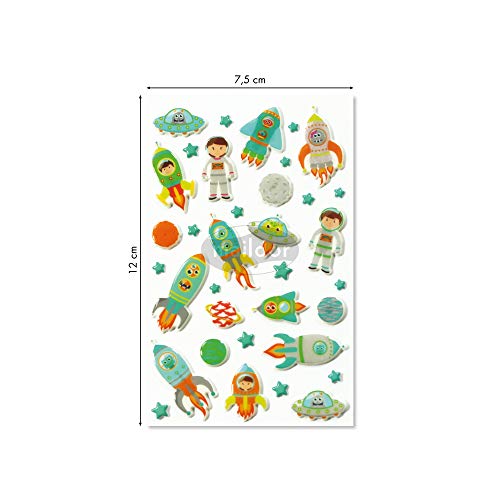 Maildor CY005O - Un sachet de gommettes 3D Cooky 1 planche 7,5x12cm, Fusées spaciales (35 stickers)