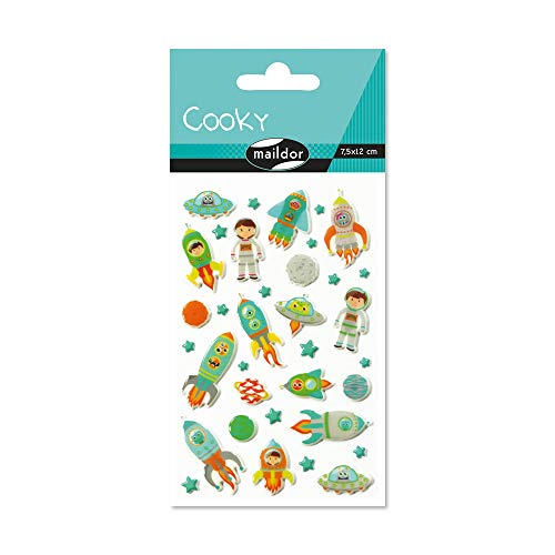 Maildor CY005O - Un sachet de gommettes 3D Cooky 1 planche 7,5x12cm, Fusées spaciales (35 stickers)