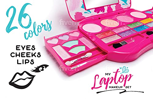 Make it Up My Laptop Girls Makeup Set by Fold out Makeup Palette with Mirror and Secure Close - Safety Tested- Non Toxic