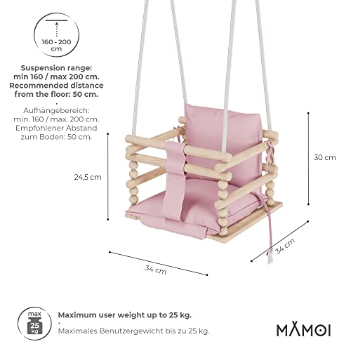 MAMOI Juego de columpio para bebé, columpio de madera, ideal como columpio de bebé, columpio de jardín, columpio 3 en 1 que crece con niño, incluye cinturón de seguridad... (rosa)