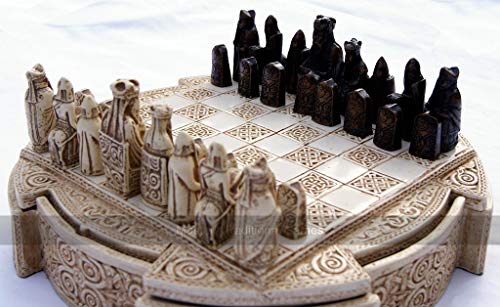 Masters Traditional Games Isle of Lewis Compact Chess Set - 9 Inches, Cream Cabinet