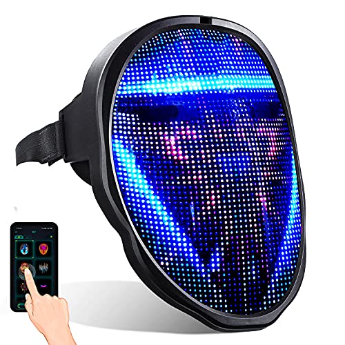 megoo Más reciente máscara led con bluetooth programable, Para de Mascarada de Disfraces Fiesta de cosplay halloween,Máscaras de led Iluminada Para Adultos,Máscara Más Genial 2022(Batería)