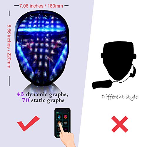 megoo Más reciente máscara led con bluetooth programable, Para de Mascarada de Disfraces Fiesta de cosplay halloween,Máscaras de led Iluminada Para Adultos,Máscara Más Genial 2022(Batería)